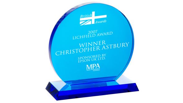 Medium blue crystal circle trophy award